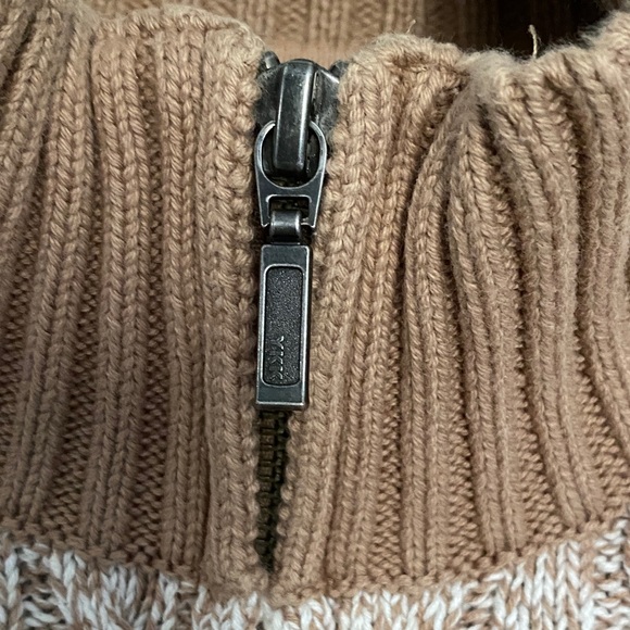 L.L. Bean Beige and White Striped Zip-Front Cable Knit Sweater - Picture 3 of 11